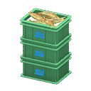 stacked fish containers - Green X Logo